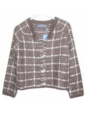 Michelle Nicole Boucle Plaid Snap Front Cardigan SZ S